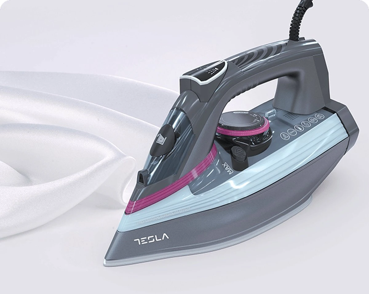 Tesla IR400GP - Droog- & Stoomstrijkijzer - Keramische Zoolplaat - 3100W - Grijs / Paars 5 Tesla IR400GP - Droog- & Stoomstrijkijzer - Keramische Zoolplaat - 3100W - Grijs / Paars - Afbeelding 3