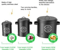 Professionele Bewaardozen - Set Van 3 - Voor Aardappels, Uien En Knoflook - Retro Design - Voorraadcontainer Van Metaal - Keukenopslag - Groentes Bewaren Voor Lange Tijd - Perfect Cadeau Voor In De Keuken -Winkel Voor Dagelijkse Benodigdheden 1200x999 2