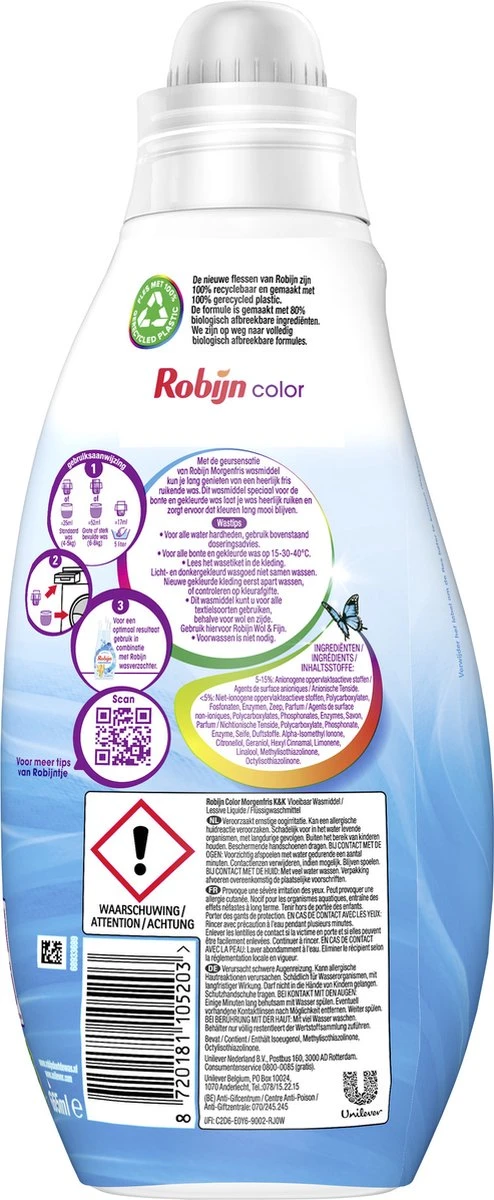 Robijn Klein & Krachtig Classics Color Morgenfris Vloeibaar Wasmiddel - 8 X 19 Wasbeurten - Voordeelverpakking 5 Robijn Klein & Krachtig Classics Color Morgenfris Vloeibaar Wasmiddel - 8 X 19 Wasbeurten - Voordeelverpakking - Afbeelding 3