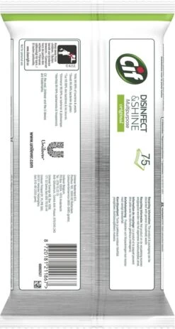 Cif Disinfect & Shine Wipes Doden 99,99% Van De Bacteriën Original Desinfecterende Schoonmaakdoekjes, Van 100% Biologisch Afbreekbaar Textiel 5 X 75 Doekjes -Winkel Voor Dagelijkse Benodigdheden 640x1200 5