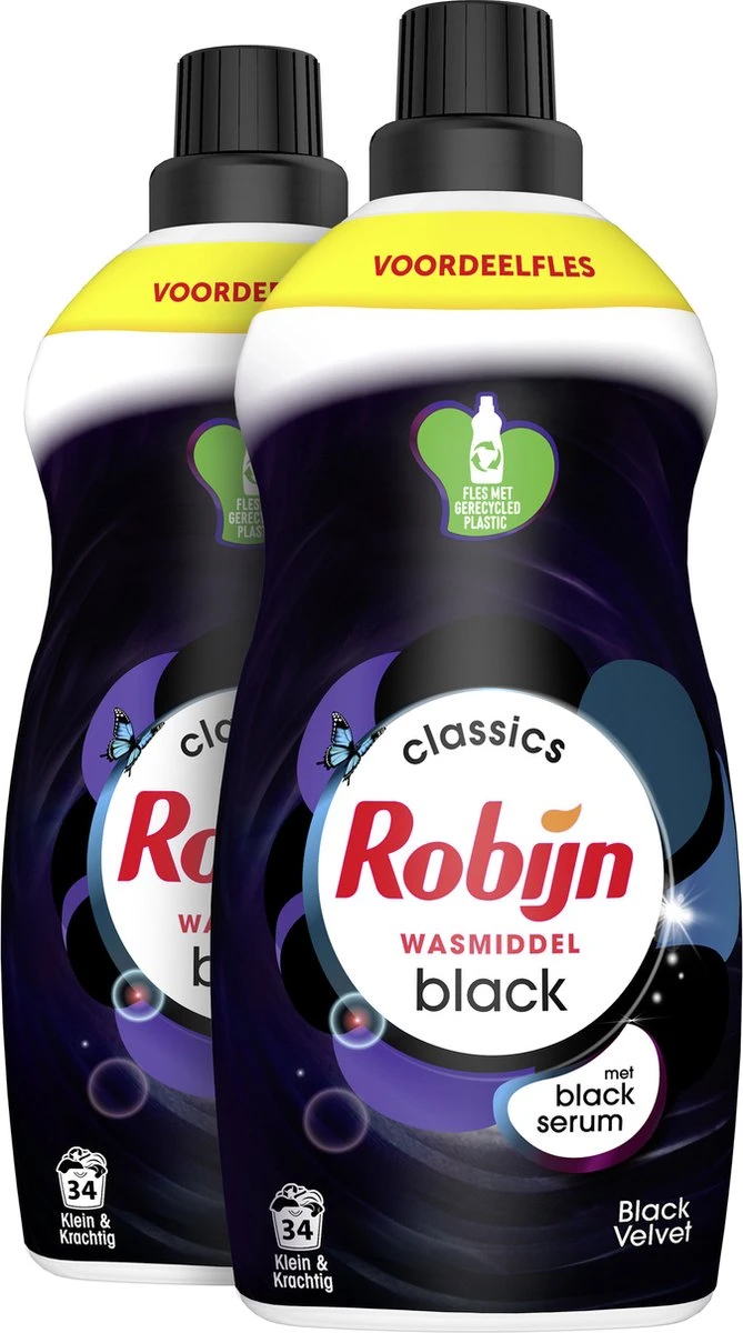 Robijn Klein & Krachtig Classics Black Velvet Vloeibaar Wasmiddel - 2 X 34 Wasbeurten - Voordeelverpakking 4 Robijn Klein & Krachtig Classics Black Velvet Vloeibaar Wasmiddel - 2 X 34 Wasbeurten - Voordeelverpakking - Afbeelding 2