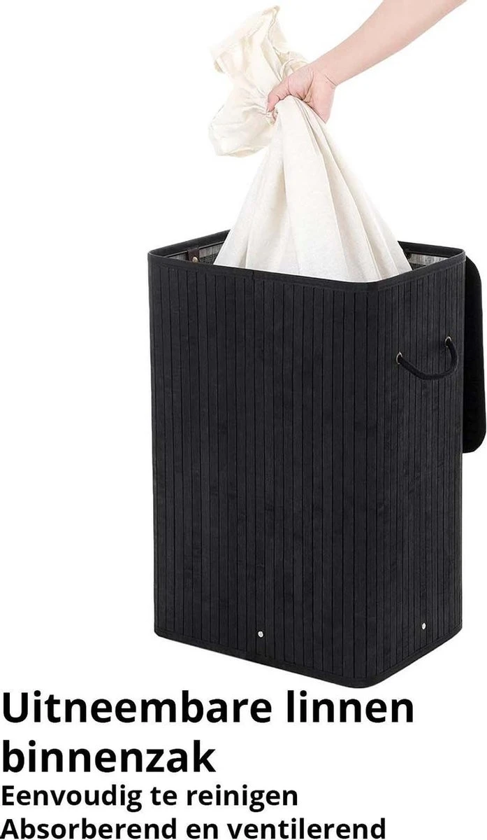 Wasmand Met Deksel 60 L - Bamboe - Zwart 10 Wasmand Met Deksel 60 L - Bamboe - Zwart - Afbeelding 8