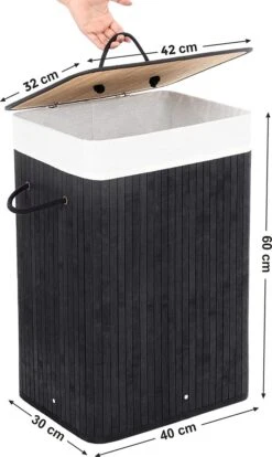 Merkloos Bamboe Wasmand Met Deksel, Katoenen Zak En Handvaten - 72L - Zwart 9 Merkloos Bamboe Wasmand Met Deksel, Katoenen Zak En Handvaten - 72L - Zwart -Winkel Voor Dagelijkse Benodigdheden 716x1200 2