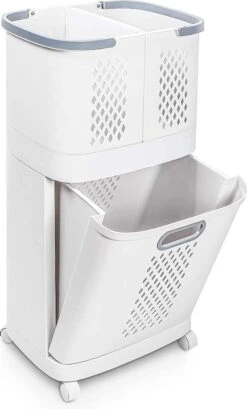 Sens Design Wasmanden Met Deksel - Wassorteerder 3 Vakken Op Wieltjes