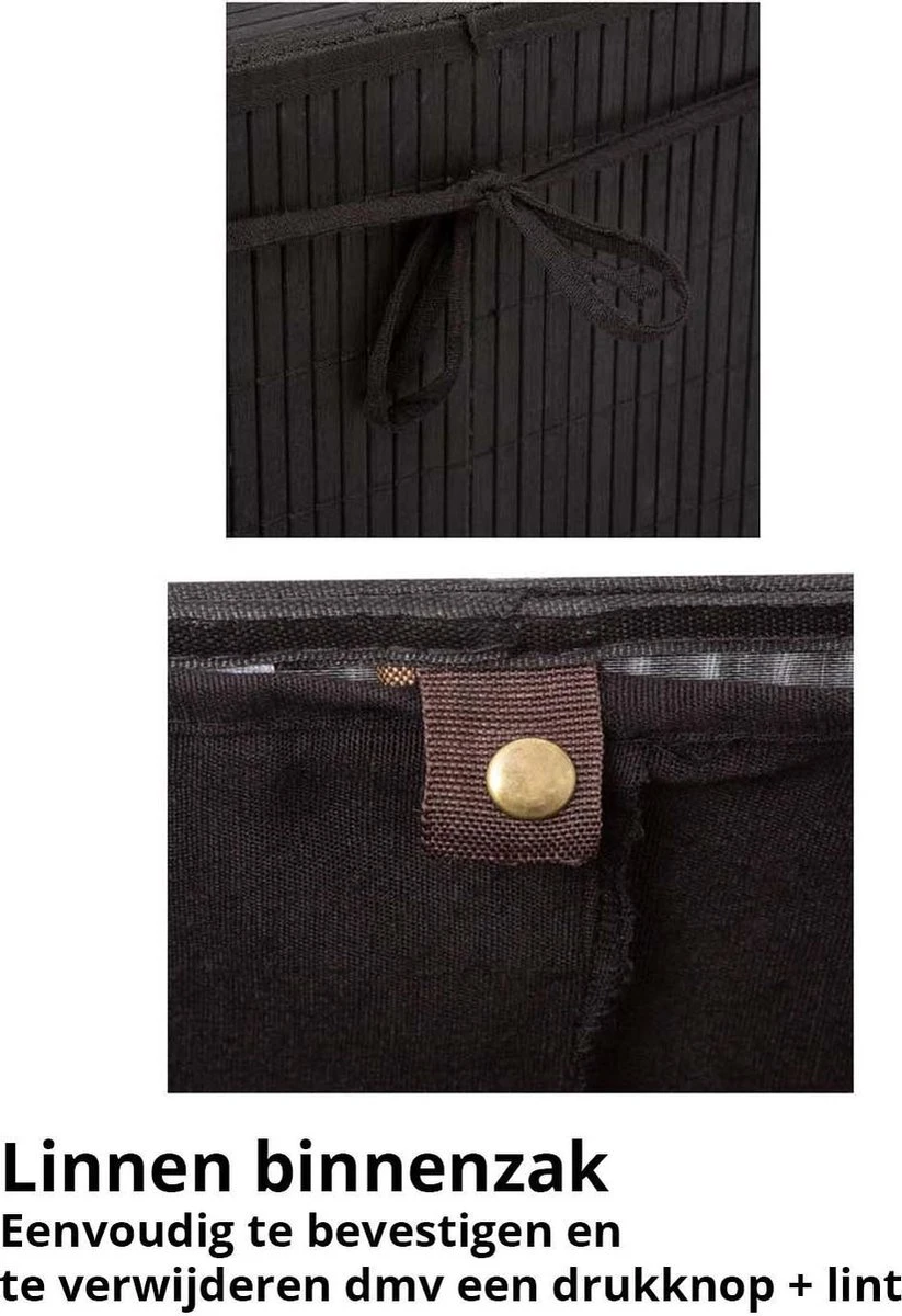 Wasmand Met Deksel 60 L - Bamboe - Zwart 4 Wasmand Met Deksel 60 L - Bamboe - Zwart - Afbeelding 2