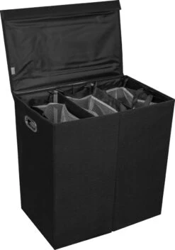 LIVILO - Wasmand 3 Vakken Wassorteerder Met Deksel – Opvouwbaar 3 Vakken– 120 Liter – Met 3 Uitneembare Waszakken – Stoffen Wasmand – Zwart