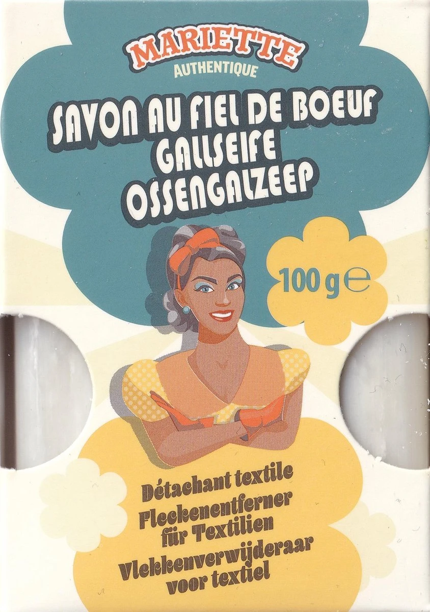 Authentieke Ossengalzeep - Vlekkenverwijderaar Voor Textiel - 100g - Mariette. 3 Authentieke Ossengalzeep - Vlekkenverwijderaar Voor Textiel - 100g - Mariette.