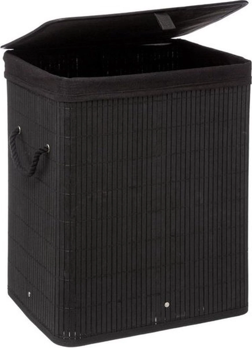 Wasmand Met Deksel 60 L - Bamboe - Zwart 3 Wasmand Met Deksel 60 L - Bamboe - Zwart