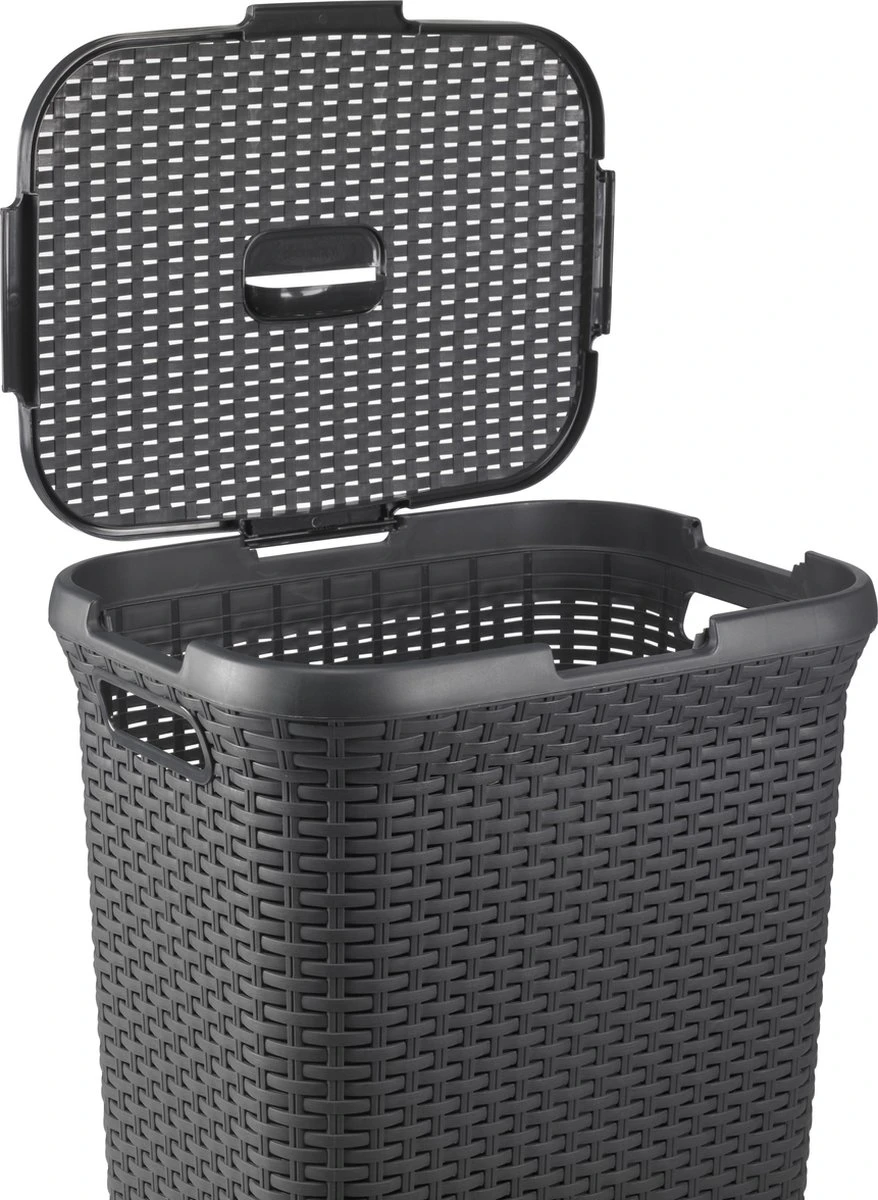 Curver Style Wasmand Met Deksel - 60L - Antraciet 6 Curver Style Wasmand Met Deksel - 60L - Antraciet - Afbeelding 4