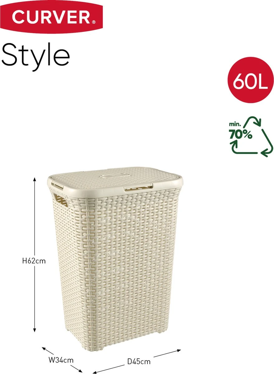 Curver Style Wasmand Met Deksel - 60L - Vintage Wit 12 Curver Style Wasmand Met Deksel - 60L - Vintage Wit - Afbeelding 10