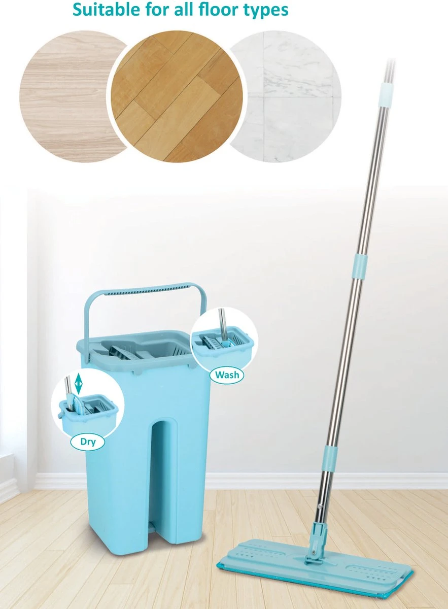 Alpina Platte Mop Met Emmer - Incl. 2 Microvezeldoeken - Voor Harde Vloeren - 360° Draaibaar 15 Alpina Platte Mop Met Emmer - Incl. 2 Microvezeldoeken - Voor Harde Vloeren - 360° Draaibaar - Afbeelding 13