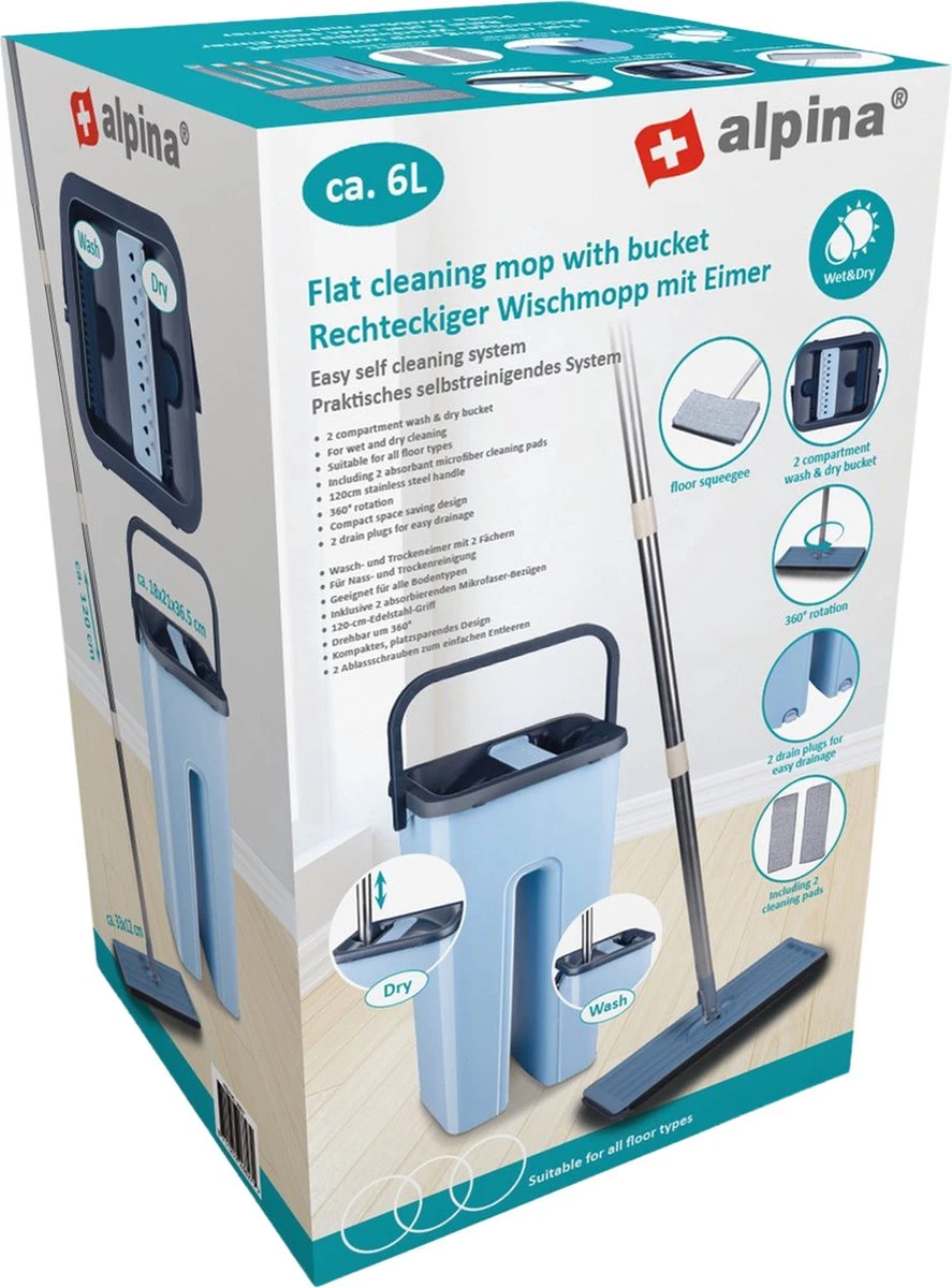 Alpina Dweilsysteem Met Emmer - Incl. 2 Microvezeldoeken - Voor Harde Vloeren - 360° Draaibaar 11 Alpina Dweilsysteem Met Emmer - Incl. 2 Microvezeldoeken - Voor Harde Vloeren - 360° Draaibaar - Afbeelding 9