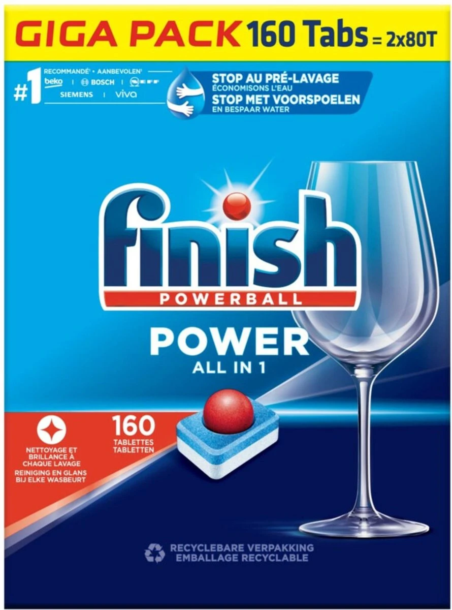 Finish Power All In One Regular Vaatwastabletten - 160 Stuks 9 Finish Power All In One Regular Vaatwastabletten - 160 Stuks - Afbeelding 7