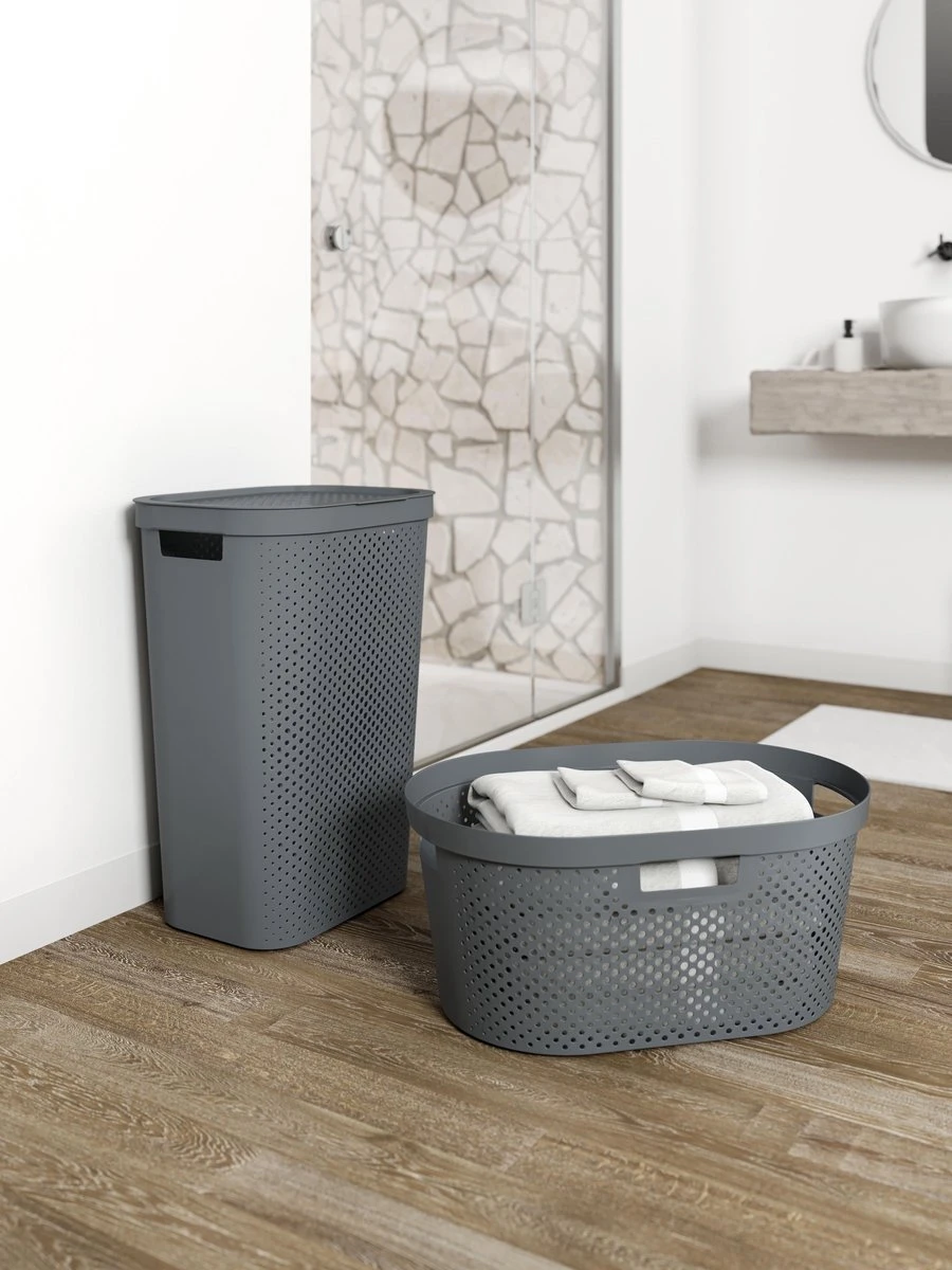 Curver Infinity Recycled Wasmand Dots 40L - 100% Recycled - Donkergrijs 6 Curver Infinity Recycled Wasmand Dots 40L - 100% Recycled - Donkergrijs - Afbeelding 4