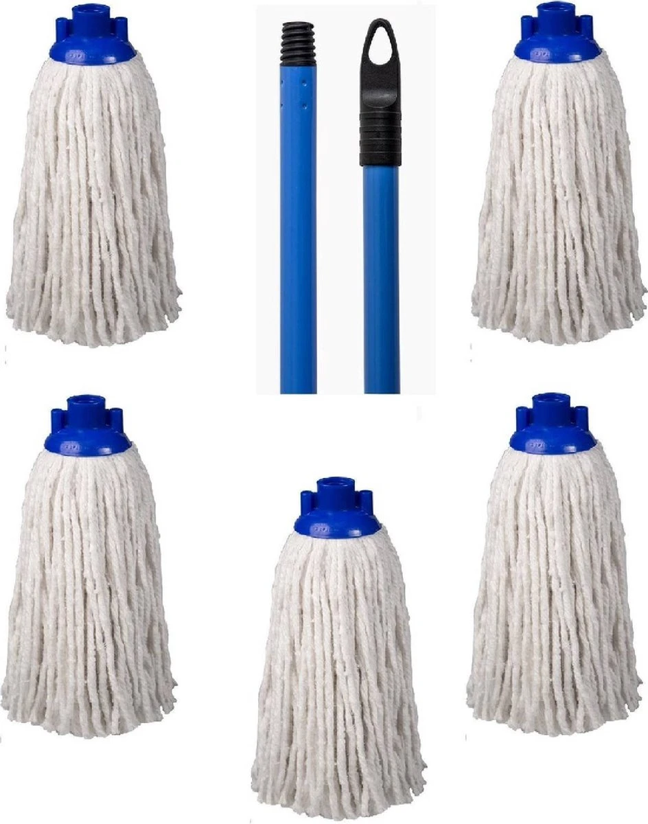 Merkloos Navulling Vloermop Mop Met Steel Blauw - 5 Dweilen Met 1 Dweilstok 3 Merkloos Navulling Vloermop Mop Met Steel Blauw - 5 Dweilen Met 1 Dweilstok