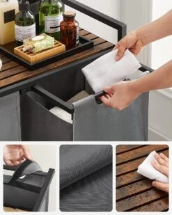 Merkloos Wasmand - Wasverzamelaar - 2 Vakken - Met Plank - Wassorteerbak - Metalen Frame, 2 Uitneembare Vakken Van Oxford Stof - Met Klittenbandsluiting - Vintage Bruin-Grijs -Winkel Voor Dagelijkse Benodigdheden 960x1200 18