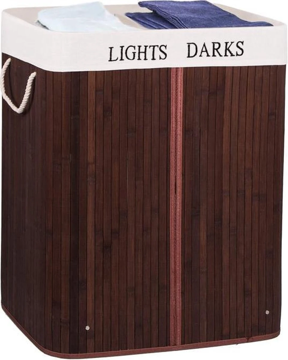 Springos Dubbele Wasmand | 2 Vakken Met Deksel | Opvouwbaar | 100 Liter | Met Uitneembare Waszak | Wasmand | Bruin 10 Springos Dubbele Wasmand | 2 Vakken Met Deksel | Opvouwbaar | 100 Liter | Met Uitneembare Waszak | Wasmand | Bruin - Afbeelding 8