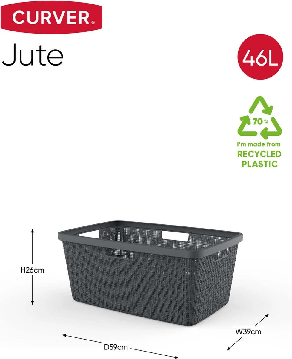 Curver Jute Wasmand 46L - 2 Stuks - Donkergrijs 4 Curver Jute Wasmand 46L - 2 Stuks - Donkergrijs - Afbeelding 2