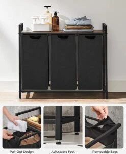 Merkloos Soph & Tess Wasmand 3 Vakken – Wassorteerder Met Uitschuifbare Waszakken - Bruin En Zwart -Winkel Voor Dagelijkse Benodigdheden 980x1200 3